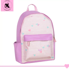 Mochila Pastel Eco Cuero 18 Pulgadas Diseño Corazones / Rayado - Cupido Libreria