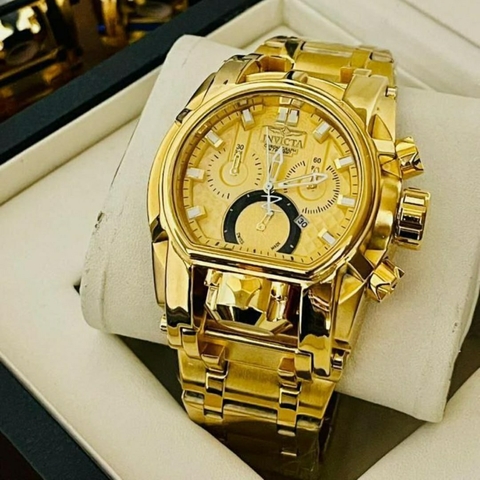 Relógio Invicta Magnum Masculino Dourado Banhado á Ouro 18K Aço Inoxidável