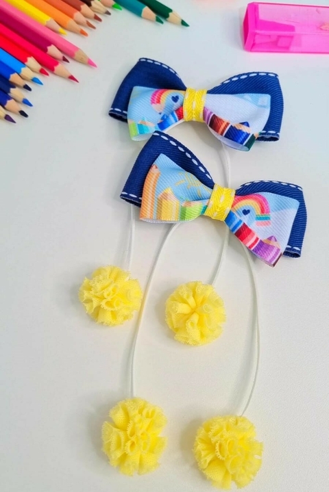 Parzinho Escolar Estampado com Pompom