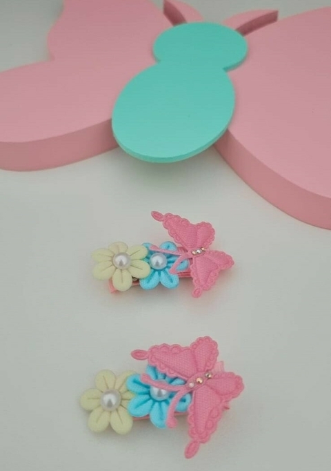 Mini hair clip flor e borboleta