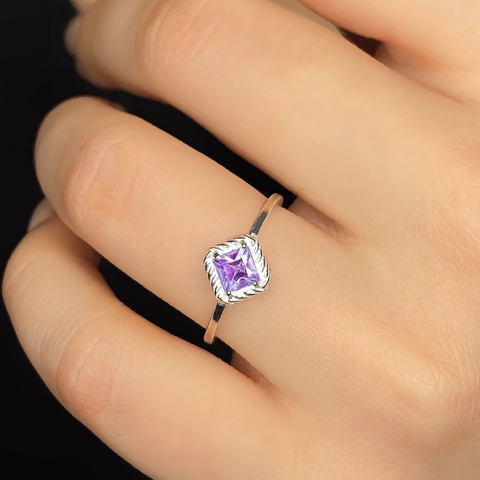 Anel Prata 925 Quadrado Com Zircônia Lilás - comprar online