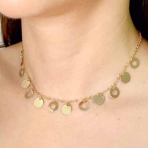 Colar Choker Elinhos Com Chapas Lisas e Vazadas Redondas - comprar online