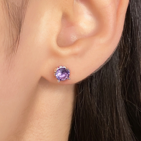 Brinco Prata 925 Ponto de Luz Color Com Zircônias Lilás - comprar online