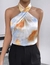 blusa criss cross satén halter tye dye M en internet