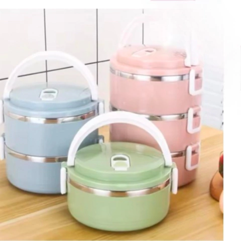 LUNCHERA 1400ml 2 PISOS INTERIOR ACERO INOX SURTIDA