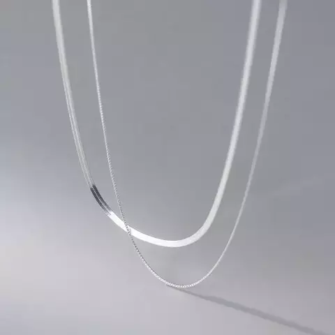 Colar Duplo de Fita Banho de Ródio Branco