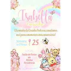 Convite Virtual - Ursinho Pooh Menina - comprar online