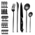 Imagem do Conjunto de louça de aço inoxidável preto, faca bife, garfo, café colher, ta