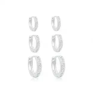 Trio argolas cravejada fio quadrado