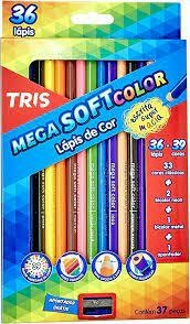 LÁPIS DE COR TRIS 36 CORES MEGA SOFT COLOR