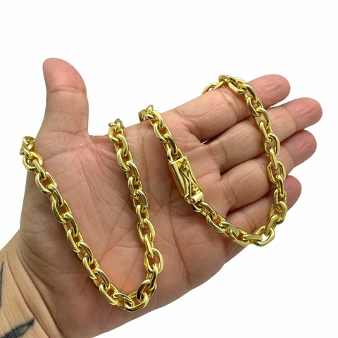 Corrente 8mm Cadeado Fecho Gaveta Banhado A Ouro 18k
