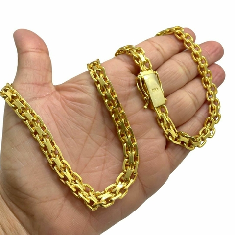Corrente 8mm Cadeado Duplo Fecho Especial Marcação 750 Banhado A Ouro 18k