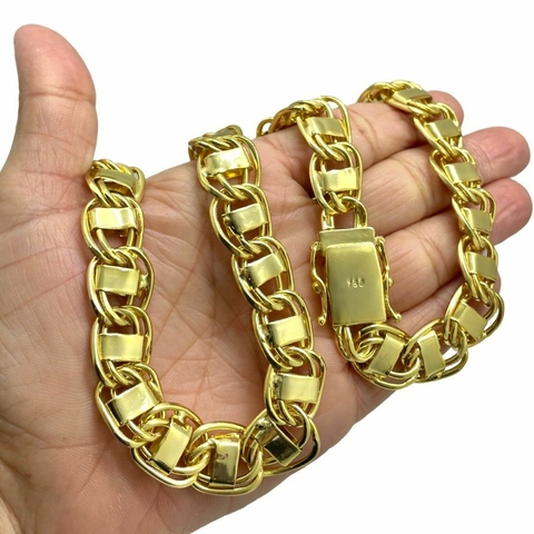 Corrente 15mm Dubai Fecho Marcão 750 Banhado A Ouro 18k