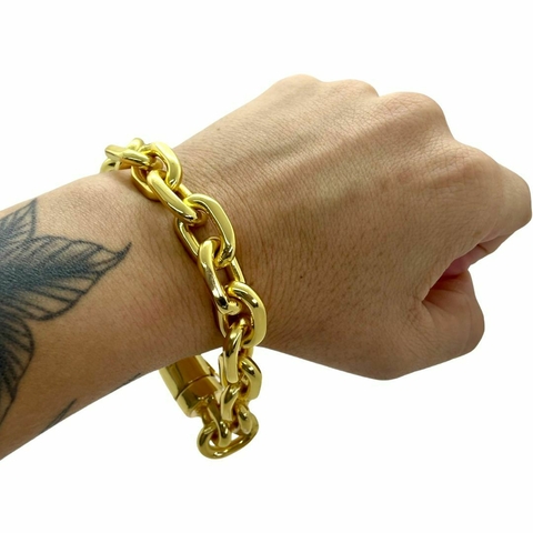 Pulseira 18mm Cadeado Banhado a Ouro 18k