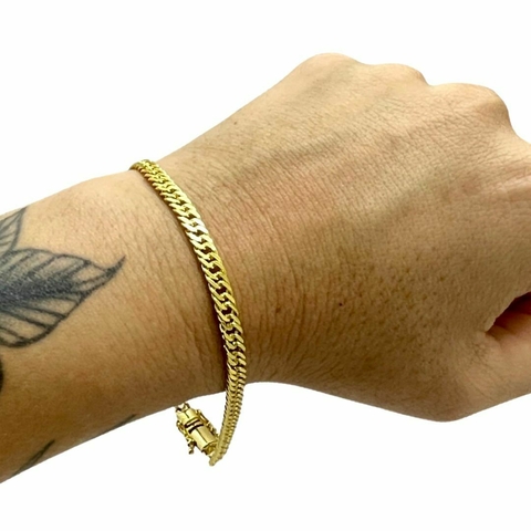 Pulseira 5mm Grumet Fecho Marcação 750 Banhado a Ouro 18k