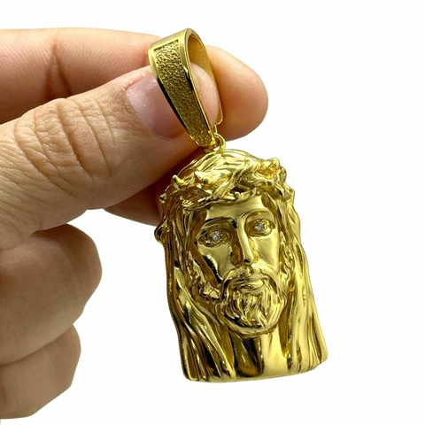 Pingente Face de Cristo 3D (M) Banhado A Ouro 18k
