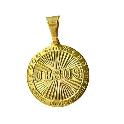 Pingente Medalha Jesus Salmo 25 (P) Banhado A Ouro 18k