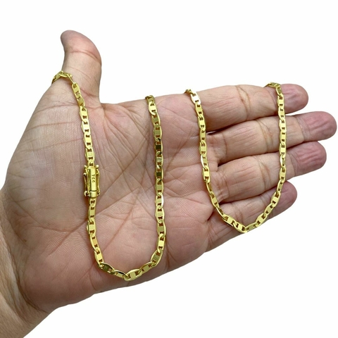 Corrente 3mm Piastrine Fecho Especial Marcação 750 Banhado A Ouro 18k