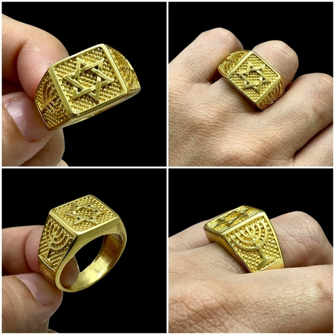 Anel Estrela de Davi Banhado A Ouro 18k