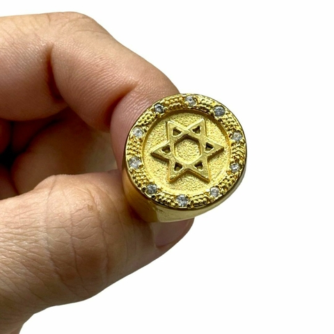 Anel Estrela de Davi Redondo Banhado A Ouro 18k