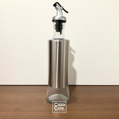 Porta Azeite e Vinagre de vidro e inox com dosador