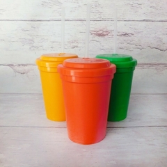 Vasos color (tapa+bombilla) | Naranja - comprar online