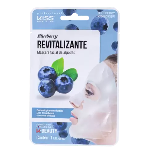 Máscara Facial Kiss NY - Máscara Facial de Algodão Blueberry - 1Un