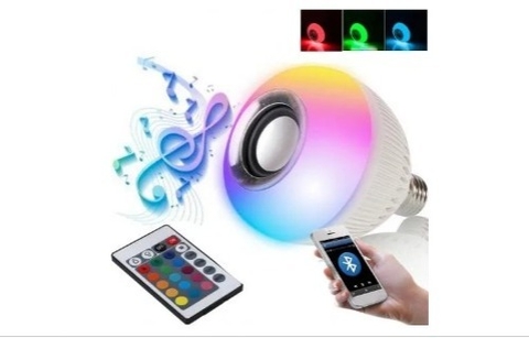 LÂMPADA LUZ LED RGB BLUETOOTH MÚSICA CAIXA SOM + CONTROLE cod:9471