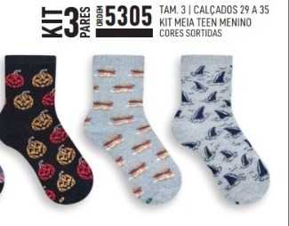 3 PARES DE MEIA TEEN MENINO - MARCA POLO - 29 AO 35