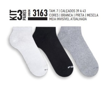 3 PARES DE MEIA INVISÍVEL ATOALHADA - MARCA POLO - 39 AO 43