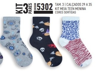 3 PARES DE MEIA TEEN MENINA - MARCA POLO - 29 AO 35