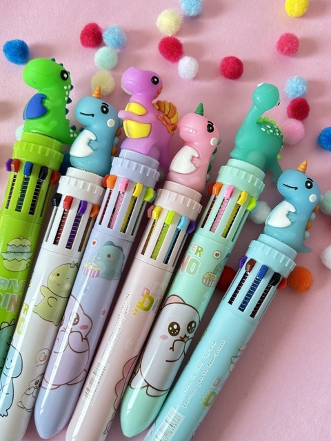 CANETA DINO COM 10 CORES / CÓD. 34882