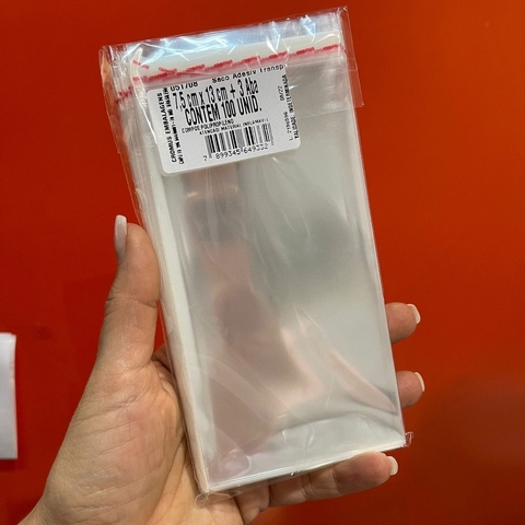 SACO PARA PRESENTE ADESIVADO CROMUS TRASNPARENTE COM FURO 7,5cm X 13cm + 3Aba / CÓD.7910583