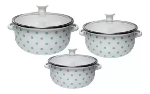 Pack X3 Cacerolas Con Tapa De Vidrio Enlozadas 3 Medidas Soifer - comprar online
