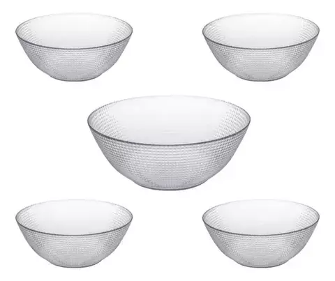 Set X5 Piezas Ensaladera Bowl Compotera Vidrio Caralee