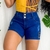 Short Jeans Feminino Cintura Alta Meia Coxa Detalhe Ilhos F - loja online