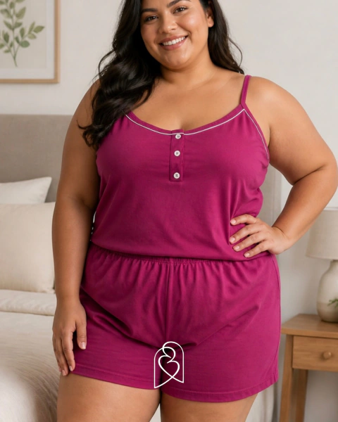 Babydoll Plus size confeccionado no algodão elástico na cintura do short