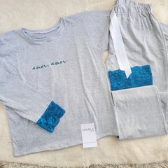 Pijama algodón AMOR AMOR gris - Ciruela Tienda