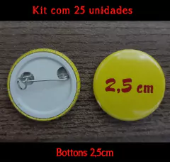 Kit com 25 bottons personalizáveis, tamanho 2,5cm
