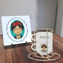Kit azulejo e torre com duas xícaras. Peças Personalizáveis.