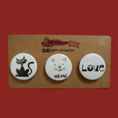 Trio de bottons e/ou imãs, com estampas de Animais,