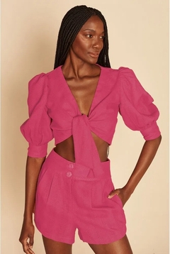 BLUSA MANGAS BUFANTES COM NÓ - HOT PINK