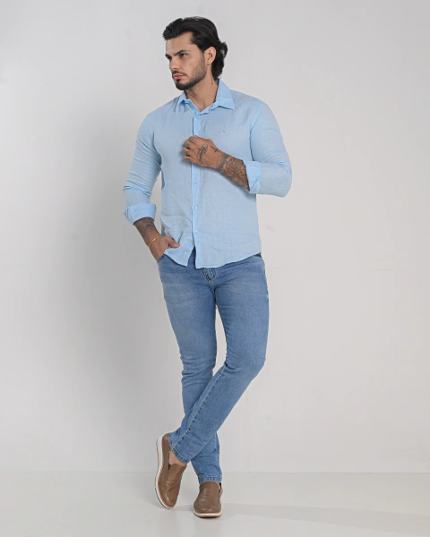 Camisa ML Puro Linho – Azul Céu