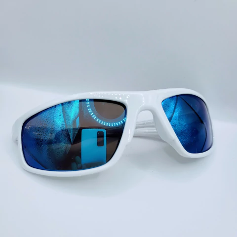 Óculos de Sol Start Branco Azul Espelhado Proteção UV400