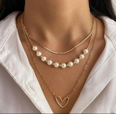 SET DE TRES COLLARES BAÑO ORO 14 KL