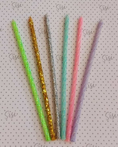 VELAS LARGAS TORNEADAS GLITTE VARIOS COLORES