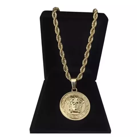 Corrente Masculino Cordão trançado Baiano 45cm /60cm/70cm Aço inox Com Pingente Medusa Em Aço inox 18k