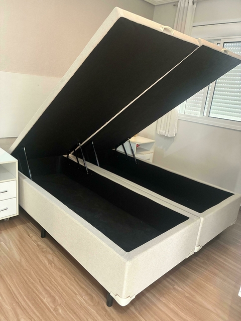 Base De Cama Queen Cor Areia Em Linho Reforçada Bau