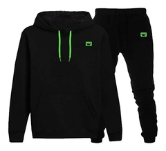 Conjunto de Moletom Blusa Com Capuz Canguru Calça Jogger Relaxado Inverno Mascu - Blue Bird