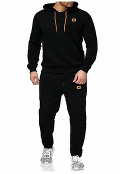 Conjunto de Moletom Blusa Com Capuz Canguru Calça Jogger Relaxado Inverno Mascu - comprar online